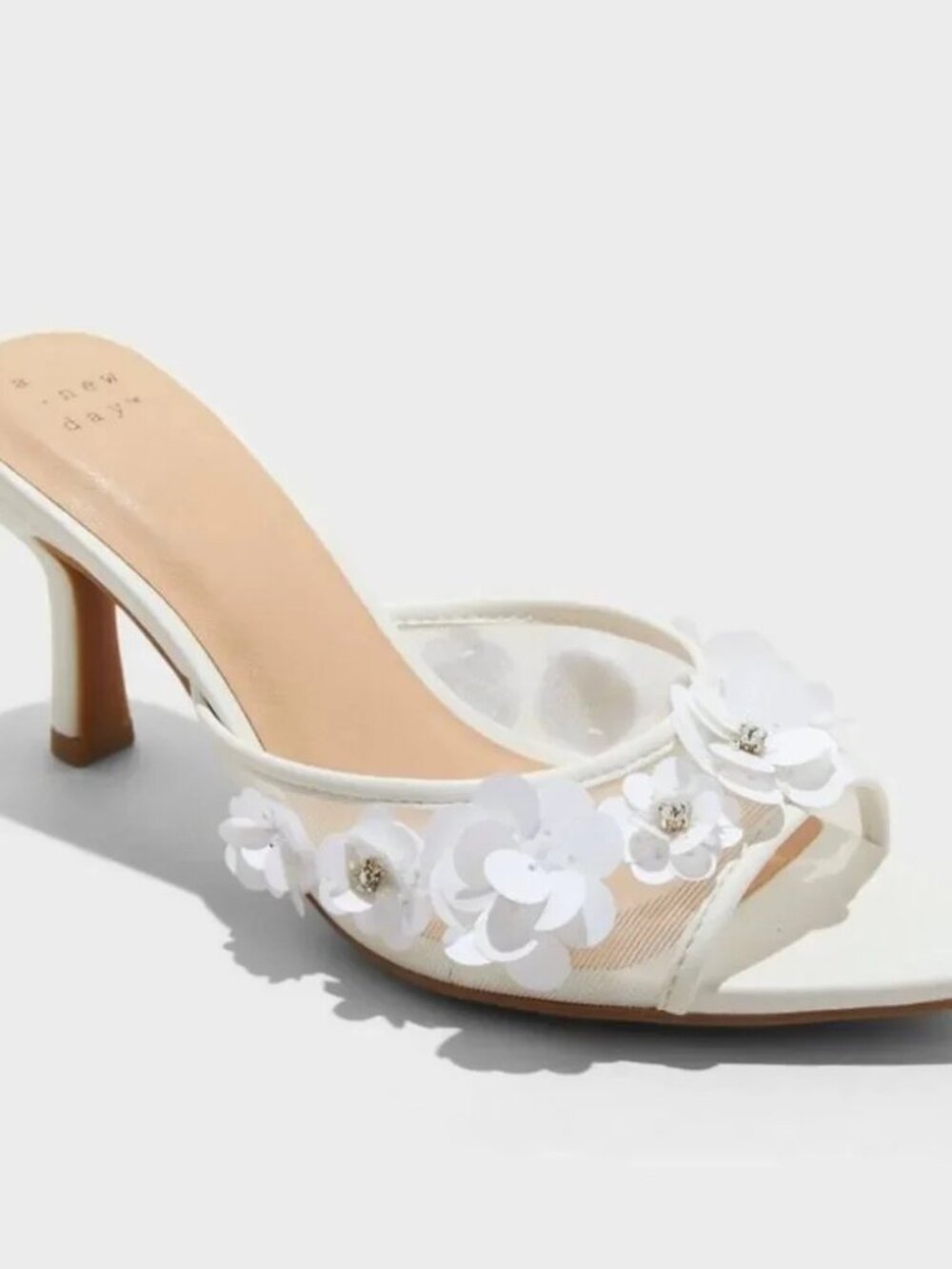 a new day White Floral Appliqué Pointed-Toe Heeled Mules